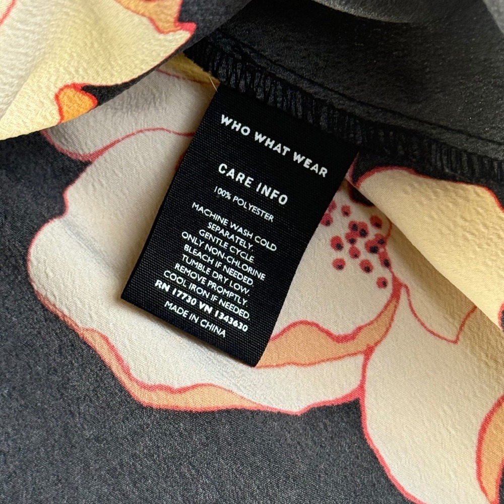 Who What Wear Floral Peplum Blouse Black Puff Sleeve‎ Cottage-core Romantic Med - Picture 6 of 6